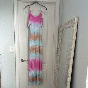 Pink and Blue Tie-Dye Maxi Dress